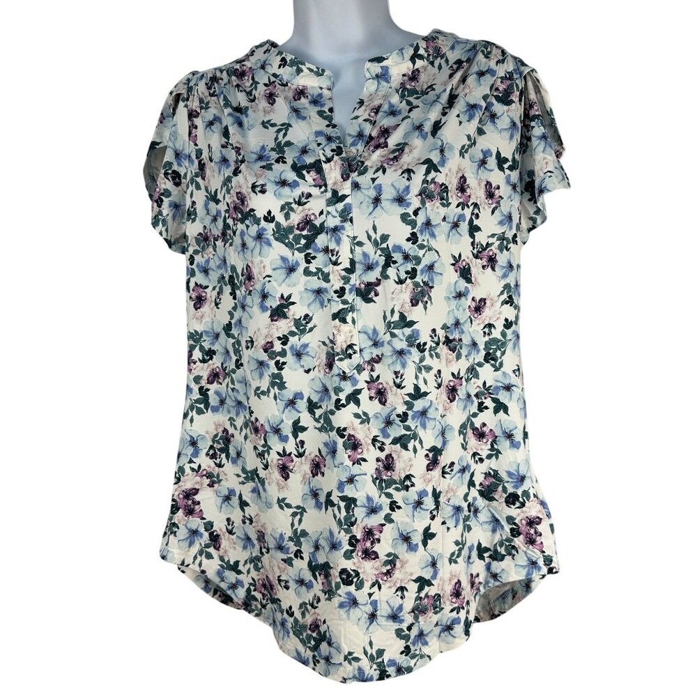 Floral Blouse Small Womens Lightweight Semi-Fitted Short Sleeve Multicolor Soft